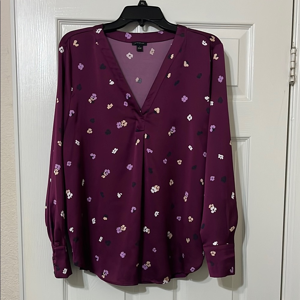 Ann Taylor Purple Long Sleeve Relaxed Blouse
